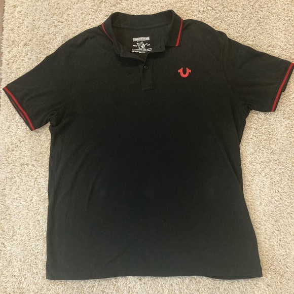 True Religion Black POLO SHIRT with Red Logo on back. Size 2XL. - Picture 1 of 8